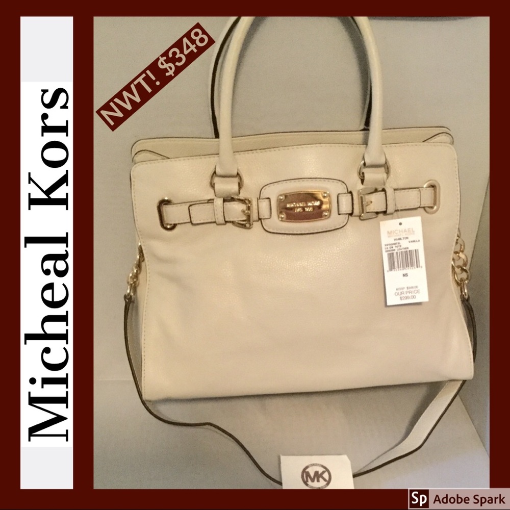 NWT 💖 $348 Receipt Micheal Kors Hamilton Vanilla Large 14” Hand Bag Tote